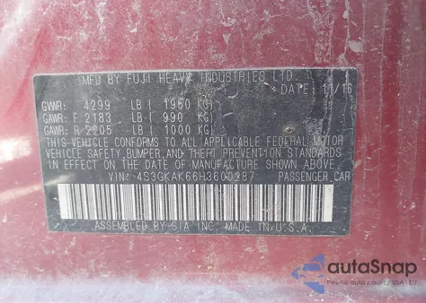 2017 Subaru Impreza 2.0I Sport z USA, uszkodzony, nr VIN 4S3GKAK66H3600287